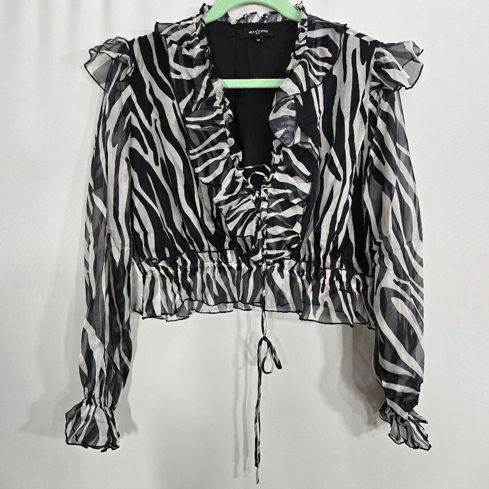 Area Stars Black and White Zebra Bari Animal Print Crop Top Medium
